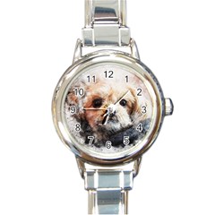 Dog Animal Pet Art Abstract Round Italian Charm Watch by Celenk