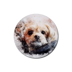 Dog Animal Pet Art Abstract Rubber Round Coaster (4 Pack)  by Celenk