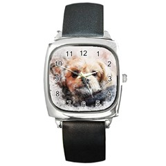 Dog Animal Pet Art Abstract Square Metal Watch by Celenk