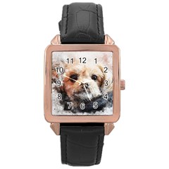 Dog Animal Pet Art Abstract Rose Gold Leather Watch  by Celenk