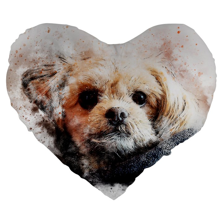 Dog Animal Pet Art Abstract Large 19  Premium Flano Heart Shape Cushions