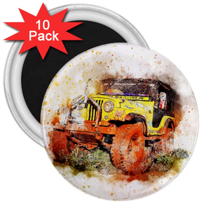 Car Old Car Fart Abstract 3  Magnets (10 pack) 