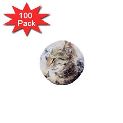 Cat Animal Art Abstract Watercolor 1  Mini Buttons (100 Pack)  by Celenk