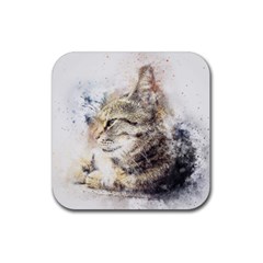 Cat Animal Art Abstract Watercolor Rubber Coaster (square)  by Celenk