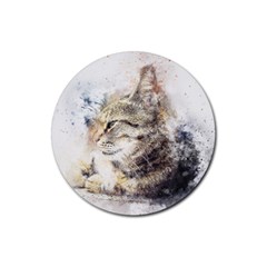 Cat Animal Art Abstract Watercolor Rubber Coaster (round)  by Celenk