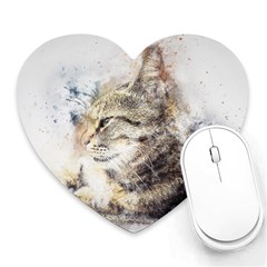 Cat Animal Art Abstract Watercolor Heart Mousepads by Celenk