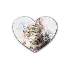 Cat Animal Art Abstract Watercolor Heart Coaster (4 Pack)  by Celenk