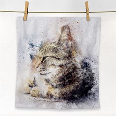 Cat Animal Art Abstract Watercolor Face Towel by Celenk