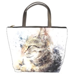 Cat Animal Art Abstract Watercolor Bucket Bags by Celenk