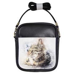 Cat Animal Art Abstract Watercolor Girls Sling Bags by Celenk