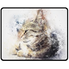 Cat Animal Art Abstract Watercolor Fleece Blanket (medium)  by Celenk