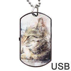 Cat Animal Art Abstract Watercolor Dog Tag Usb Flash (two Sides) by Celenk