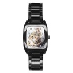 Cat Animal Art Abstract Watercolor Stainless Steel Barrel Watch Front