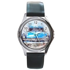 Car Old Car Art Abstract Round Metal Watch by Celenk