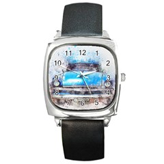 Car Old Car Art Abstract Square Metal Watch by Celenk