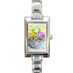 Flowers Vase Art Abstract Nature Rectangle Italian Charm Watch by Celenk