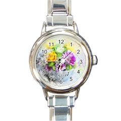 Flowers Vase Art Abstract Nature Round Italian Charm Watch by Celenk