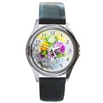 Flowers Vase Art Abstract Nature Round Metal Watch Front