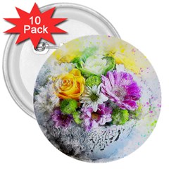 Flowers Vase Art Abstract Nature 3  Buttons (10 Pack)  by Celenk