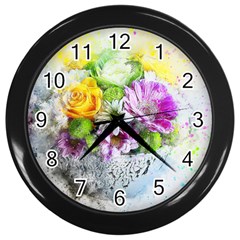 Flowers Vase Art Abstract Nature Wall Clocks (black) by Celenk