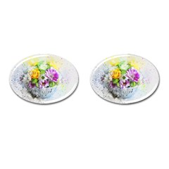 Flowers Vase Art Abstract Nature Cufflinks (oval) by Celenk