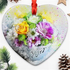 Flowers Vase Art Abstract Nature Heart Ornament (two Sides) by Celenk