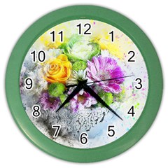 Flowers Vase Art Abstract Nature Color Wall Clocks by Celenk