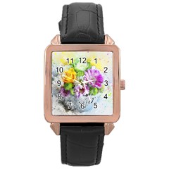 Flowers Vase Art Abstract Nature Rose Gold Leather Watch  by Celenk