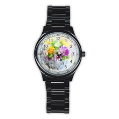 Flowers Vase Art Abstract Nature Stainless Steel Round Watch by Celenk