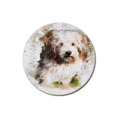 Dog Animal Pet Art Abstract Rubber Round Coaster (4 Pack)  by Celenk