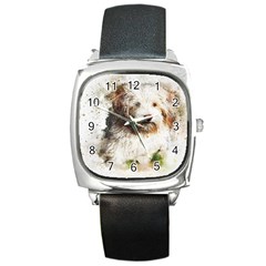 Dog Animal Pet Art Abstract Square Metal Watch by Celenk