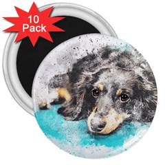 Dog Animal Art Abstract Watercolor 3  Magnets (10 Pack)  by Celenk