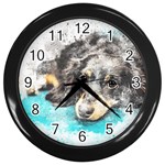 Dog Animal Art Abstract Watercolor Wall Clocks (Black) Front