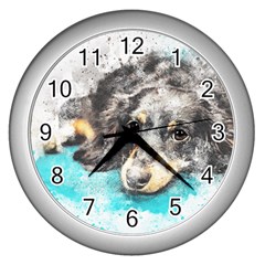 Dog Animal Art Abstract Watercolor Wall Clocks (Silver) 