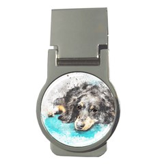 Dog Animal Art Abstract Watercolor Money Clips (round)  by Celenk