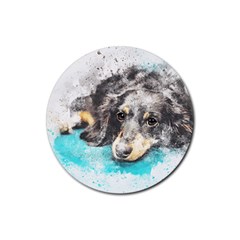 Dog Animal Art Abstract Watercolor Rubber Coaster (round)  by Celenk