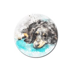 Dog Animal Art Abstract Watercolor Magnet 3  (round) by Celenk