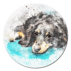 Dog Animal Art Abstract Watercolor Magnet 5  (round) by Celenk