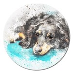 Dog Animal Art Abstract Watercolor Magnet 5  (Round) Front