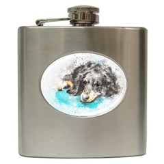 Dog Animal Art Abstract Watercolor Hip Flask (6 Oz) by Celenk