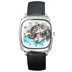 Dog Animal Art Abstract Watercolor Square Metal Watch by Celenk