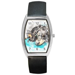 Dog Animal Art Abstract Watercolor Barrel Style Metal Watch by Celenk