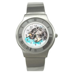 Dog Animal Art Abstract Watercolor Stainless Steel Watch by Celenk