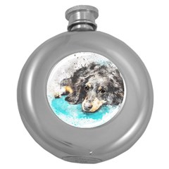 Dog Animal Art Abstract Watercolor Round Hip Flask (5 Oz) by Celenk