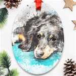 Dog Animal Art Abstract Watercolor Oval Ornament (Two Sides) Front