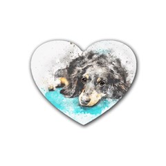 Dog Animal Art Abstract Watercolor Heart Coaster (4 Pack)  by Celenk