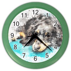 Dog Animal Art Abstract Watercolor Color Wall Clocks by Celenk