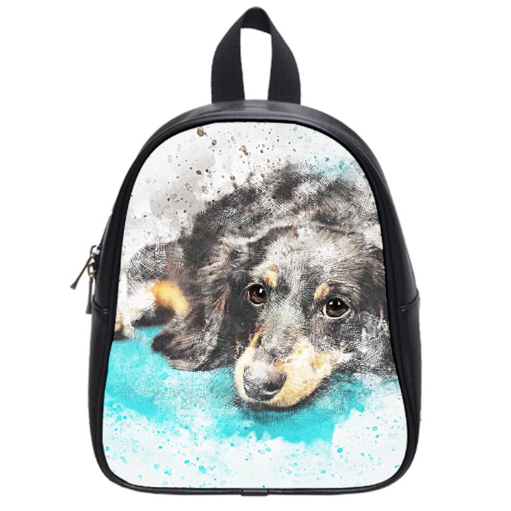 Dog Animal Art Abstract Watercolor School Bag (Small)