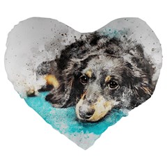 Dog Animal Art Abstract Watercolor Large 19  Premium Heart Shape Cushions