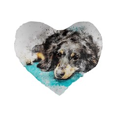 Dog Animal Art Abstract Watercolor Standard 16  Premium Flano Heart Shape Cushions